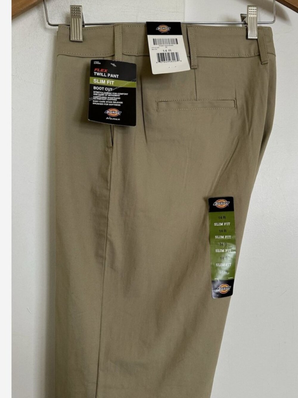 DICKIES 14R Womens Tan Slim Fit Boot Cut Pants NWT 36x32 Flex Twill
